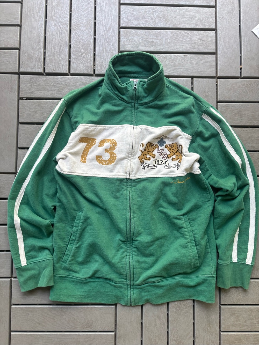 Levis strauss Green Performance Zip-Up Jacket with White Chest Panel